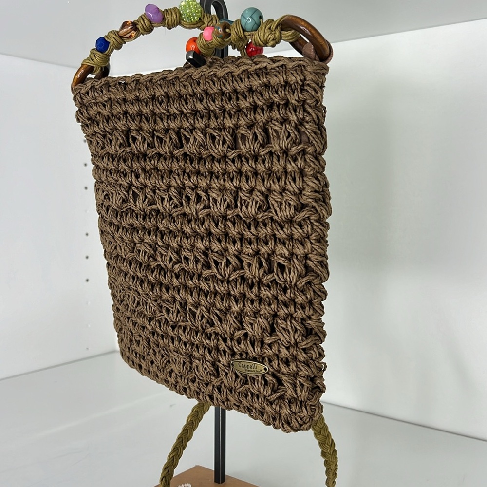 New Cappelli Straworld Brown Woven Beaded Boho Crossbody Bag - Picture 2 of 9